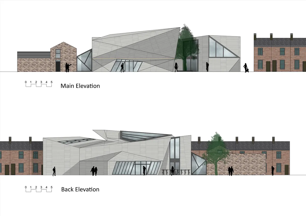 Courtyard gallery presentation renders with CAD drawings