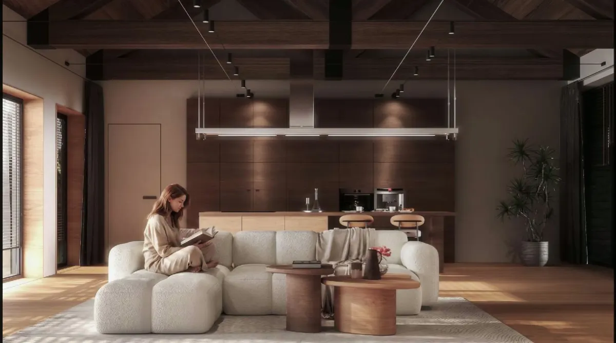 Breakdown frame of an interior CGI project showing production stages