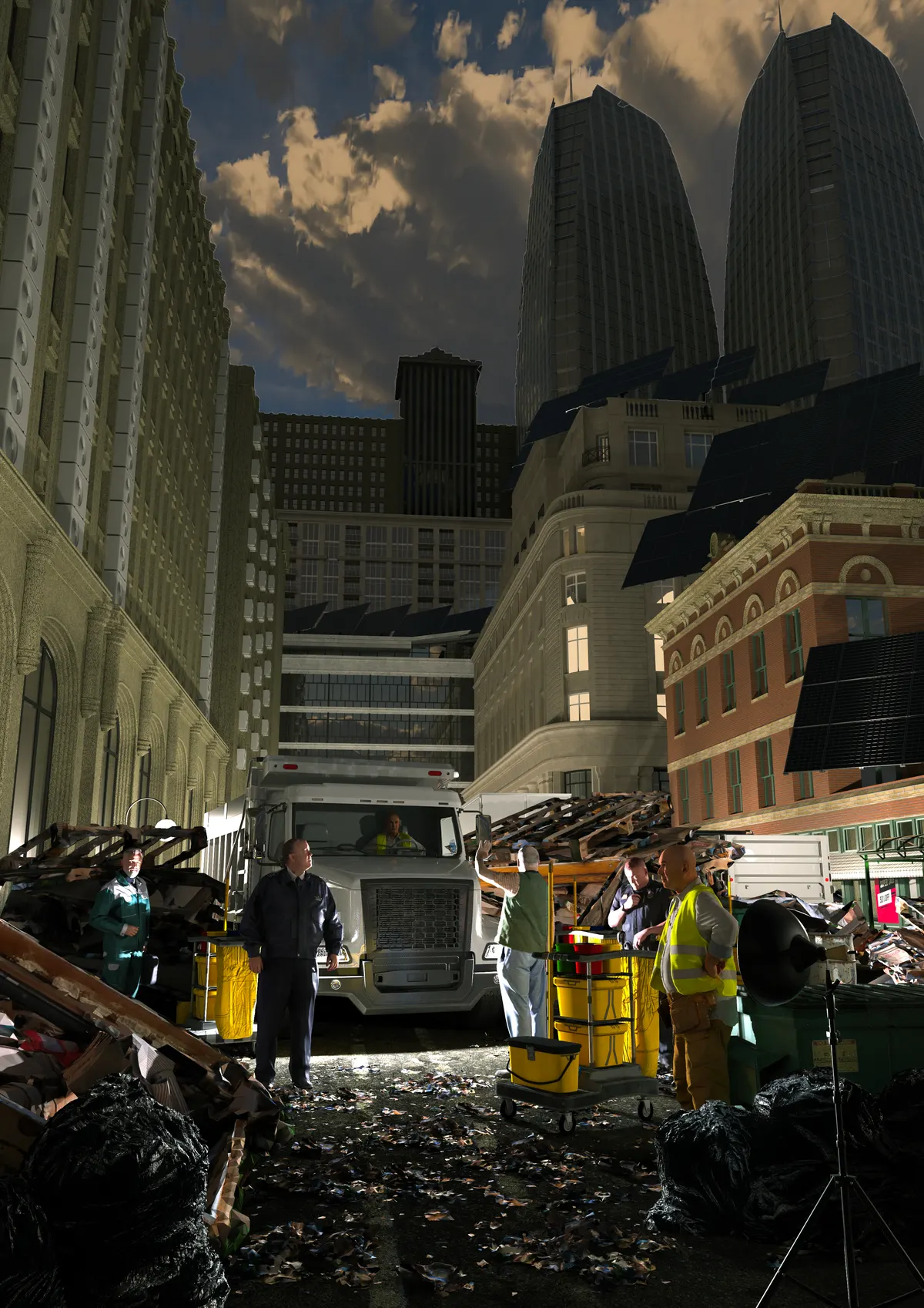 Conceptual urban study visualization of the Leonia waste cycle