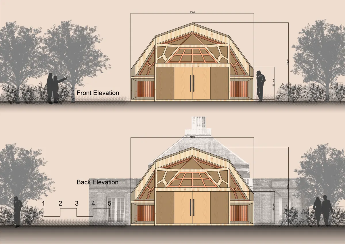 Meditation pavilion presentation renders with CAD documentation