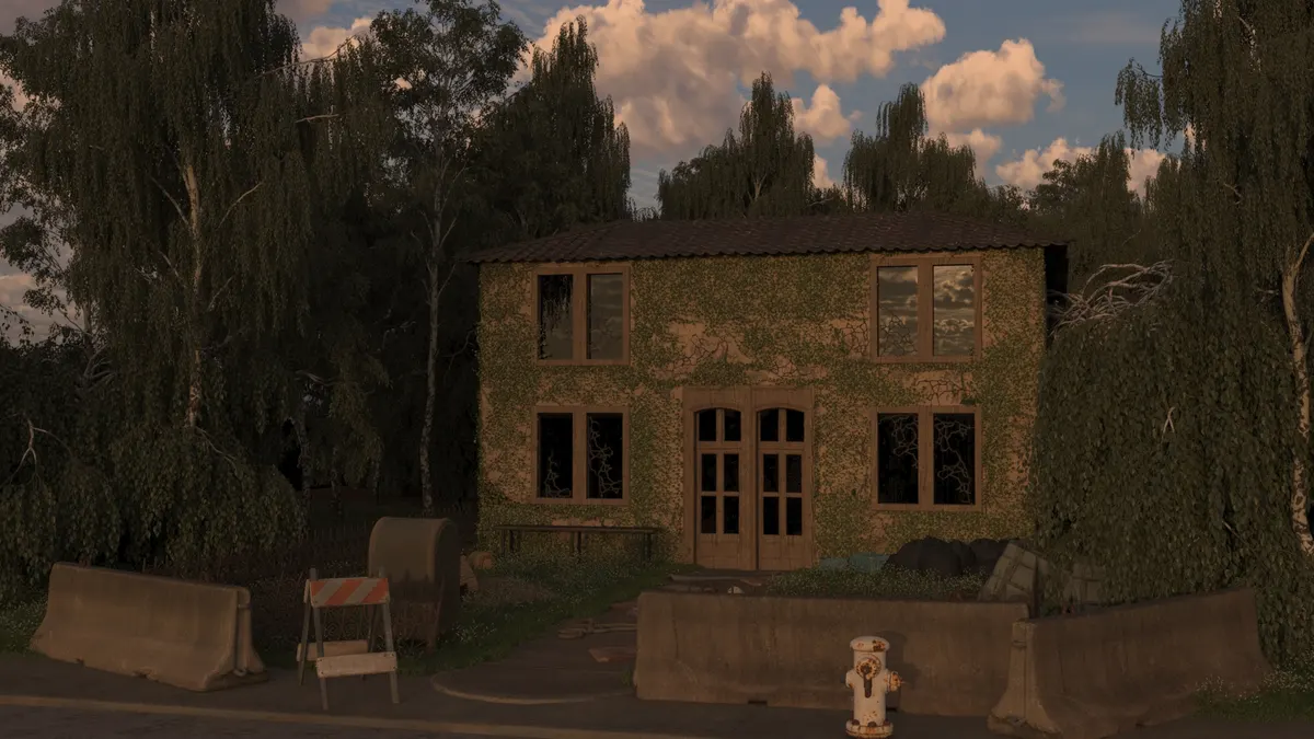 Atmospheric post-apocalyptic house visualization