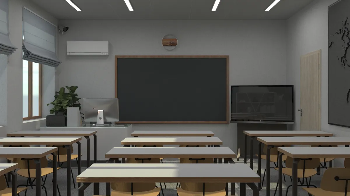 School classroom interior visualization with daylight study