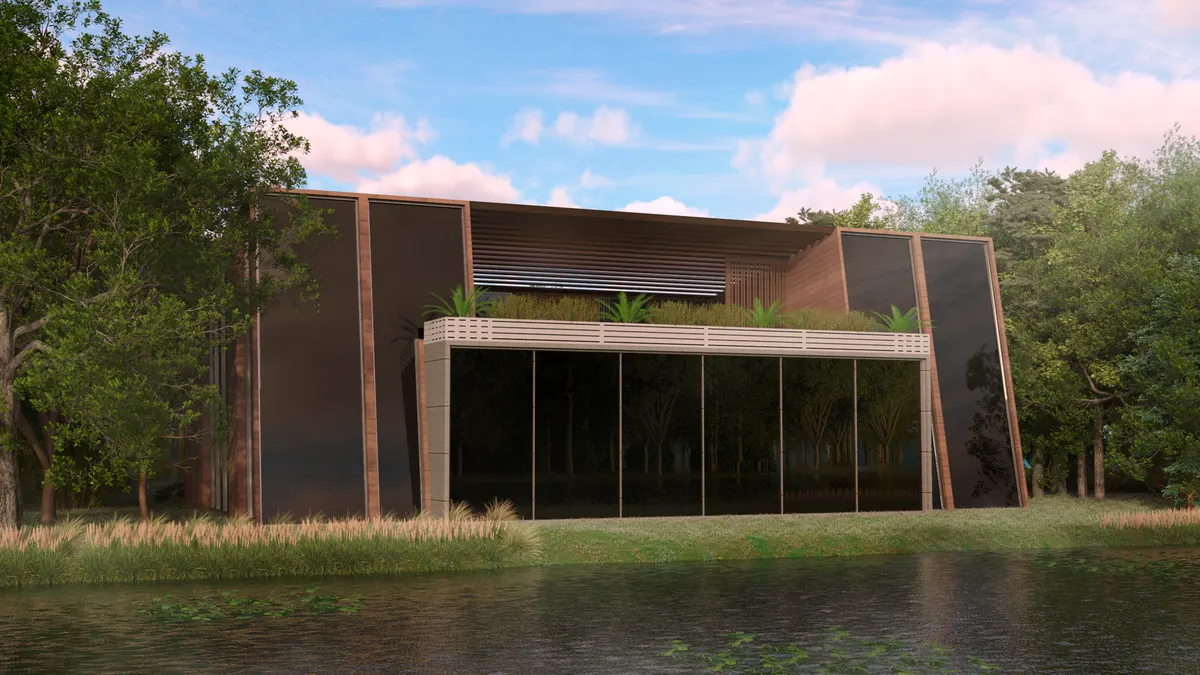 Lakeside exterior CGI of a contemporary house