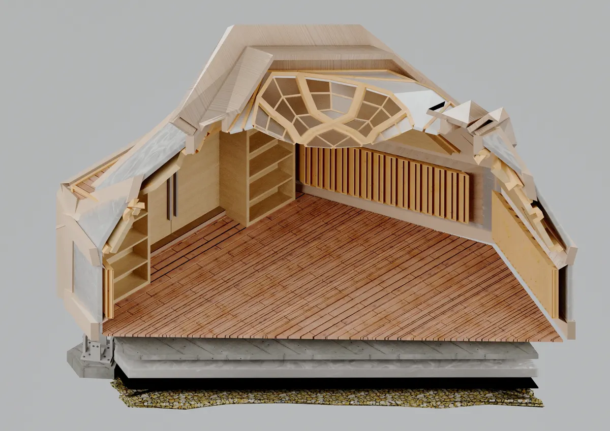 Structural study visualization of a timber pavilion